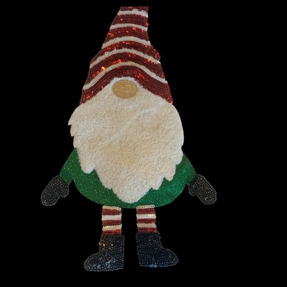 Workshop Women' Christmas White Long Sleeve Tee Sequin Santa Gnome Sz M NWOT - Picture 2 of 3